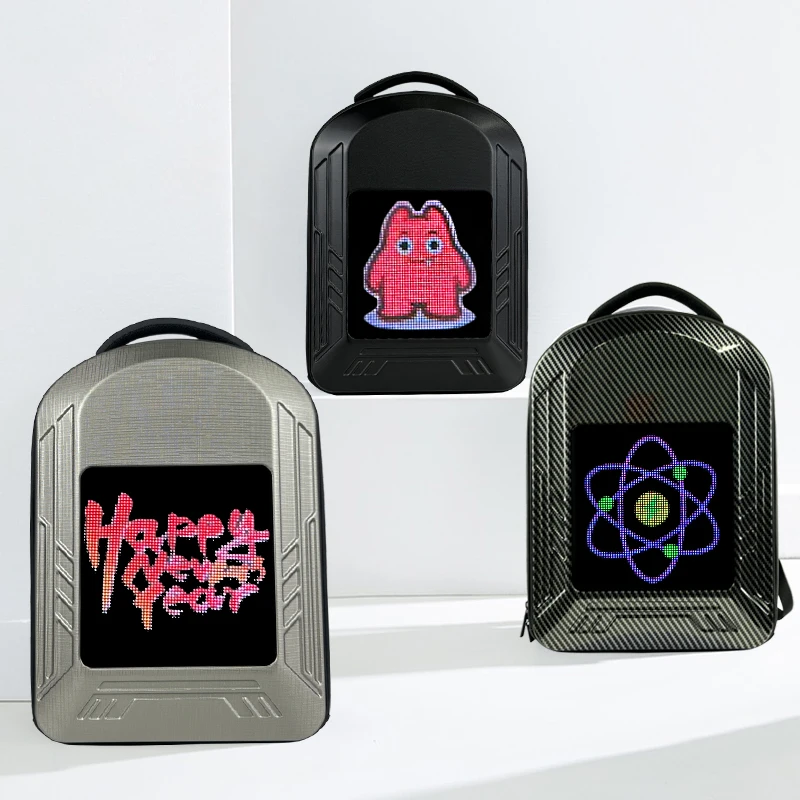 LED backpack illuminated shoulders bag large eyes cool display DIY hard shell waterproof computer casual School bag knapsack
