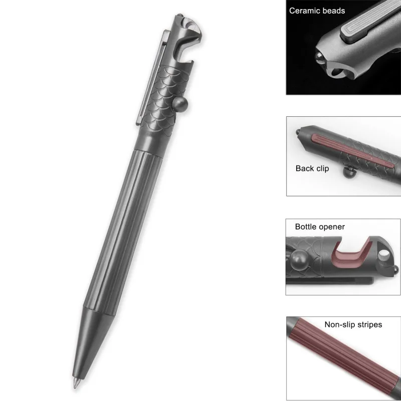 

Titanium Alloy Gel Ink Pen Retro Writing Signature Pen Replaceable G2 Refill EDC Multifunctional Bottle Opener Tool Gift