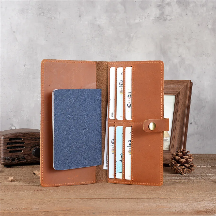 1049 Men's Multi Slot Card Bag, Large Banknote Compartment, Long Style, Simple Leather Coin Purse, Crazy Horse Leather Wallet