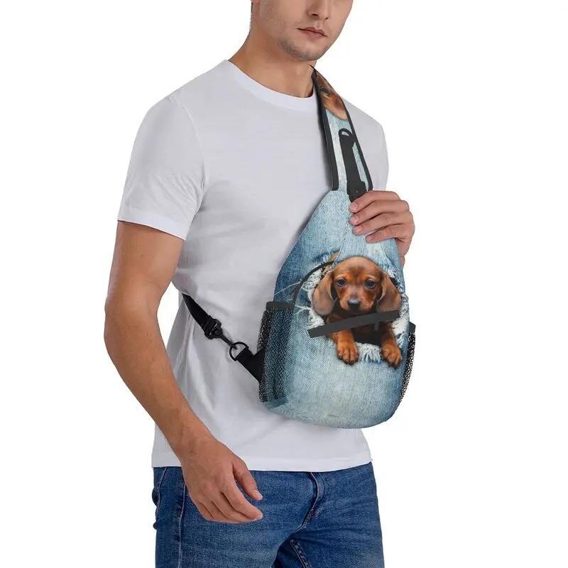 Mochila cruzada para el pecho para hombre, morral de hombro con diseño de perro salchicha, perro salchicha, Dachshund