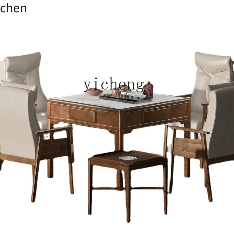 ZML Solid Wood Rock Board Fully Automatic Mahjong Machine Home Dining Table Dual-use Integrated Table and Chair Combination