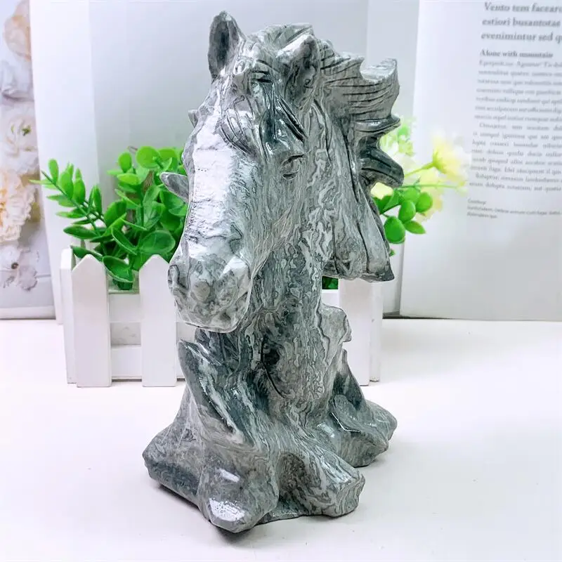 19.7MM Natural Picasso Stone Horse Head Carving Ornament For Healing Fengshui Jewelry Making Home Decoration Gift 1PCS