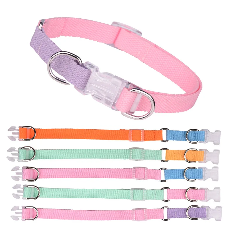 Dog collar and Leash Set Polyester Webbing with various contrasting colors  Adjustable Pet Collar Leash for Small Medium Dogs