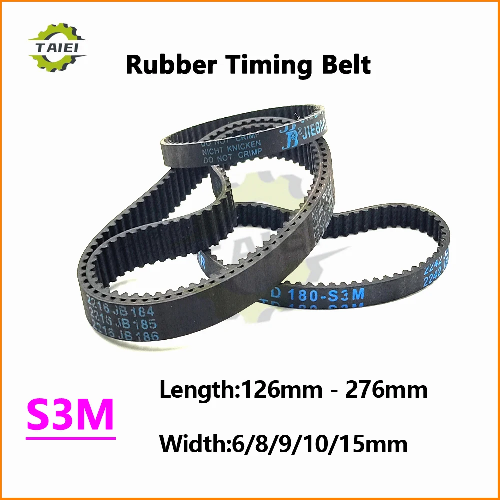 S3M Rubber Timing Belt Length 126mm-276mm S3M Drive Belt Width 6/8/9/10/15mm S3M Tooth Belt 144 168 180 201 210 225 228 240 252