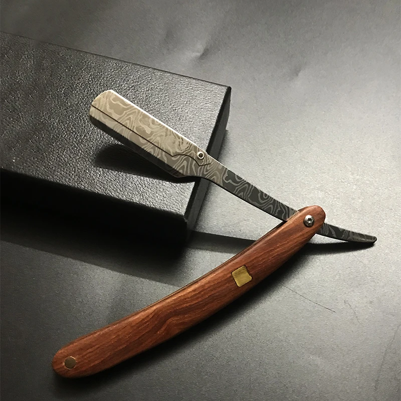 Recortadora de madera manual, afeitadora profesional de borde recto de acero inoxidable, afilada, navaja de barbero, cuchillo de afeitar plegable, regalo