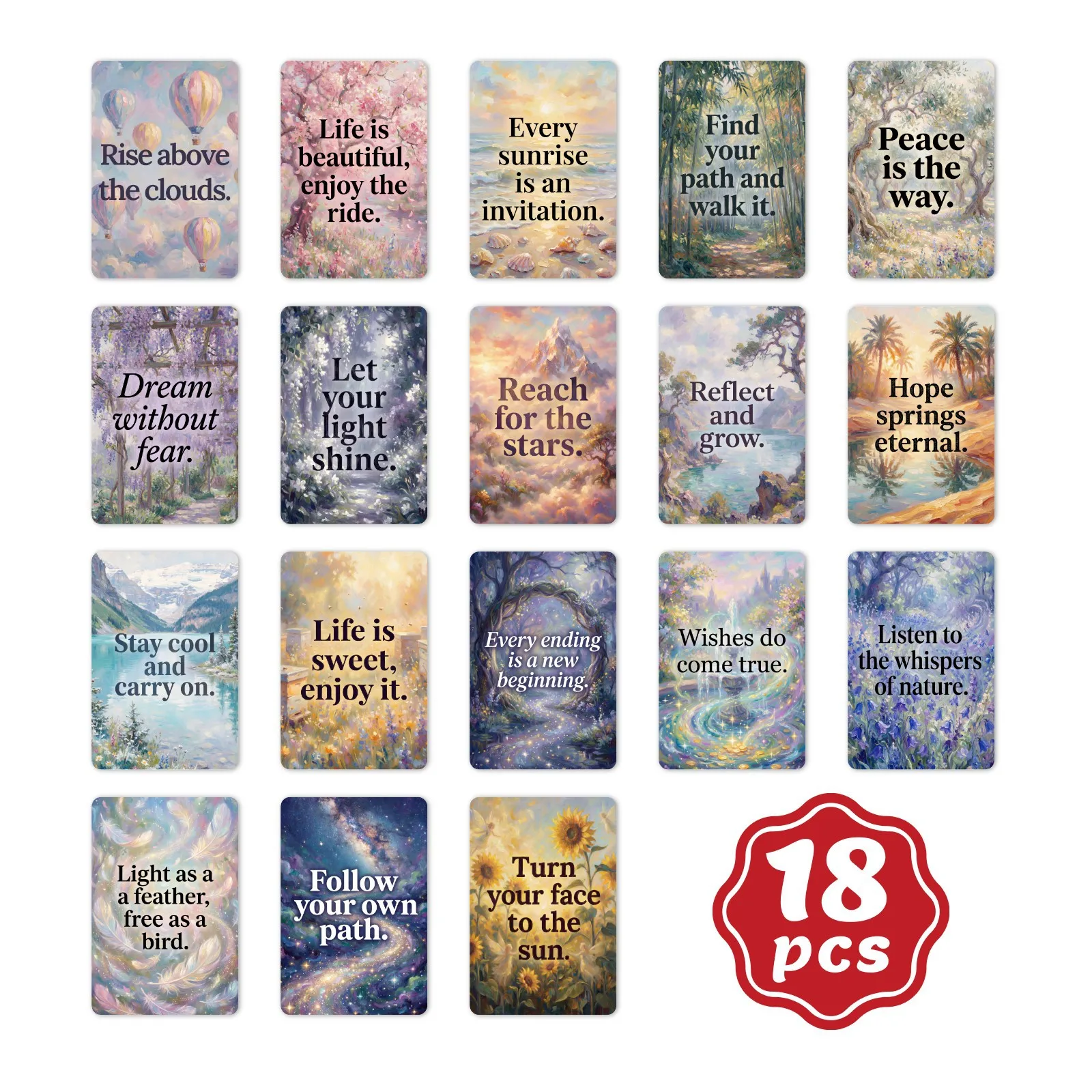 

Natural Landscape Garden Forest Fairy Art Cards Positive Inspirational Quotes Wall Decor Postcard Set of 18 Uplifting Messages