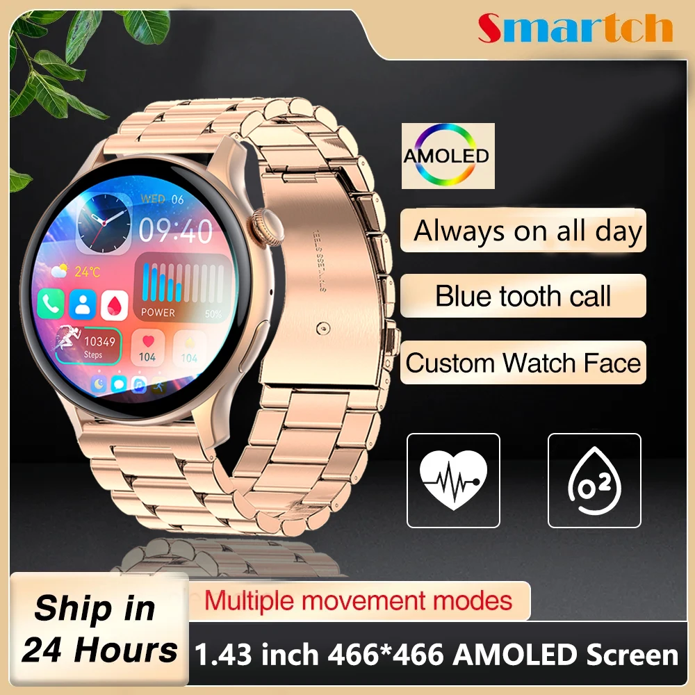 

Bluetooth Call Women Smart Watch AMOLED Full Touch Fitness Sports Waterproof Men Smartwatch Lady Clock + box For Android IOS