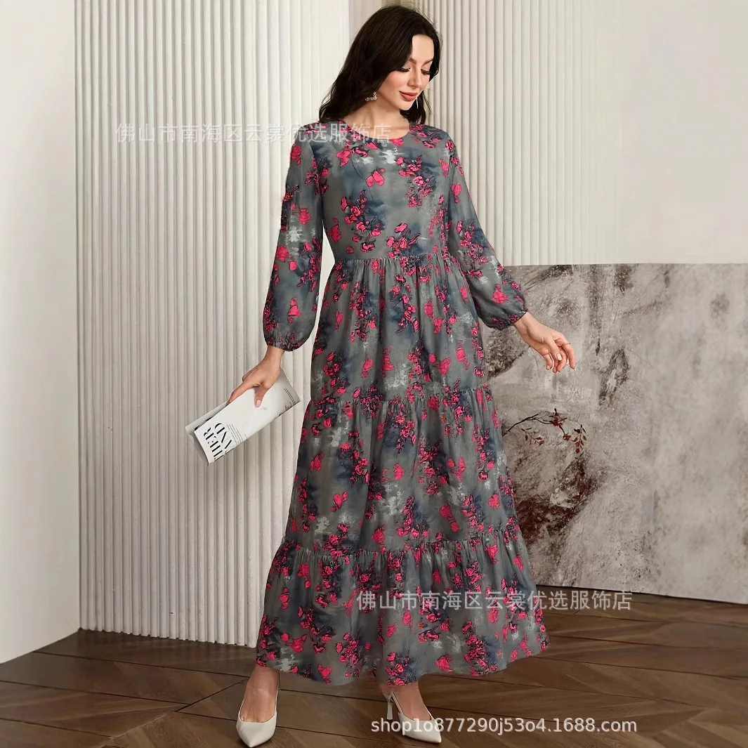 

Женское платье с принтом для Ид, абайя, мусульманская джалабия, длинные платья для Рамадана, вечерние платья с цветочным узором, арабская длинная роба, Марокко, Дубай 2026