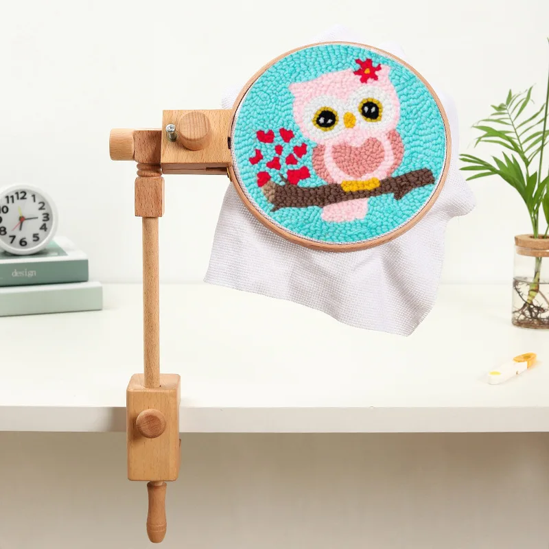 Adjustable Embroidery Hoop Stand Hands-Free Cross Stitch Stand Lap Beech Wood Hoop Holder Frame Rotated Needlepoint Stand