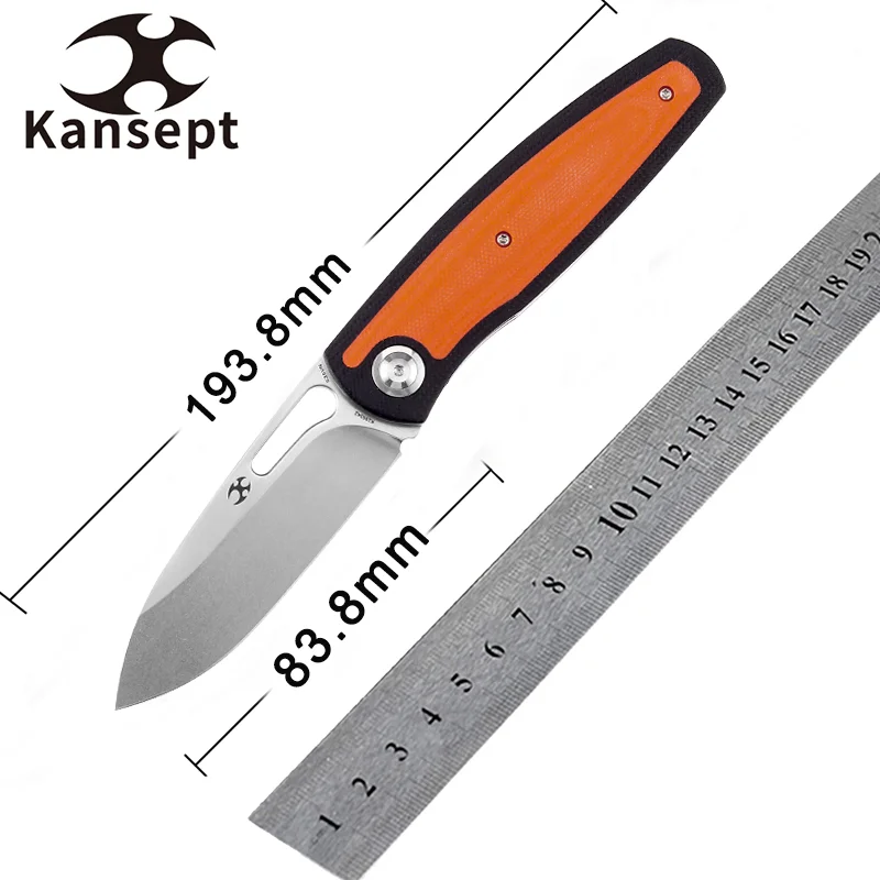 

Kansept Mato 3.3" Folding Knives K1050A2 Stonewashed CPM-S35VN Blade with Black and Orange G10 Handle for Camping Hunting EDC