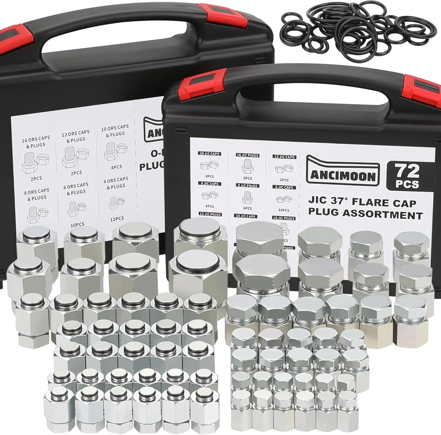 144 Stuks Hydraulische Jic 37 Graden En Orfs Vlakke Dop En Plug Assortiment Kit, Maat 4 6 8 10 12 16 Voor Slangbuizen, 36 Stuks