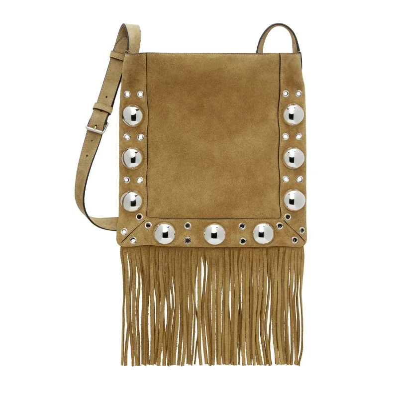 

Женская сумка и сумка, роскошная дизайнерская сумка на плечо с заклепками, диагональная сумка, высококачественная мобильная сумка из искусственной кожи оленя