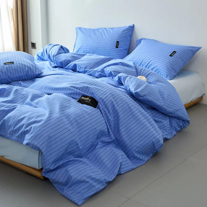 Japanese 100% Cotton Striped Bedding Set Simple Skin-Friendly Quilt Cover Kit with Sheets High Quality Super Soft Home Textile