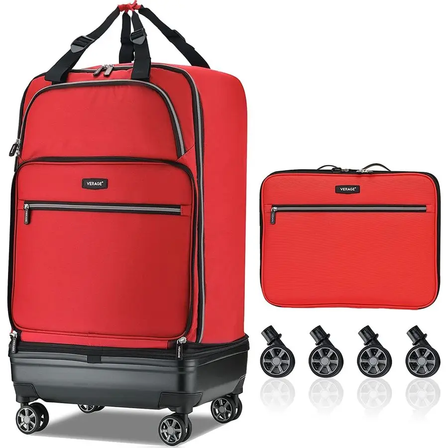 

Foldable Luggage Bag Collapsible Suitcases Rolling Travel Duffel Bag Larger Suit Case with Detachable Spinner Wheels,Red,24 Inch