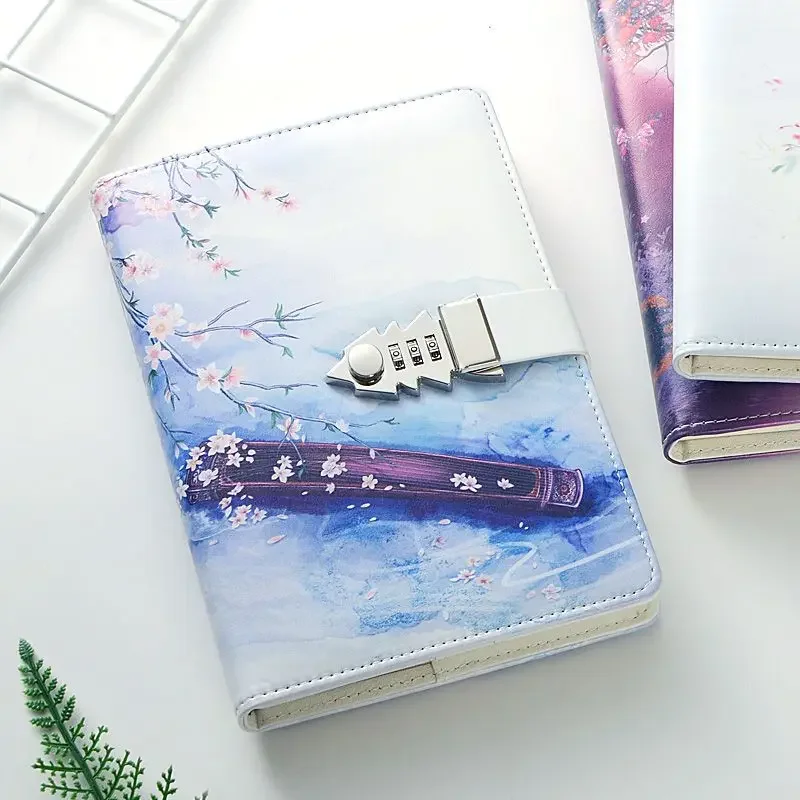 A5 PU Leather Diary Notebook with Password Lock Planner Retro and Journals Agenda Password Note Books for School Thicken Gift