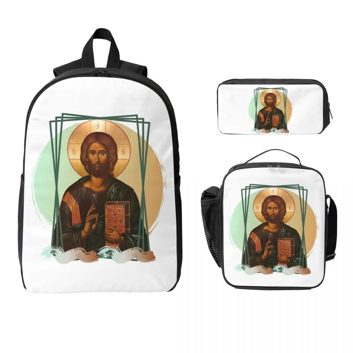 

Lord Jesus Christ Backpack Student BookBag School Bag Laptop Shoulder Bags 3ps Insulated Lunch Bag Pencil Case