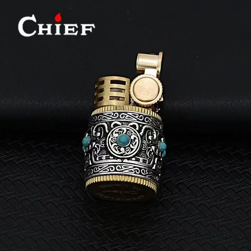 Kerosene Lighter Collectible Silver Armor Chubby Portable Retro Creative Windproof Cigar Cigarette Accessories Men's Gift