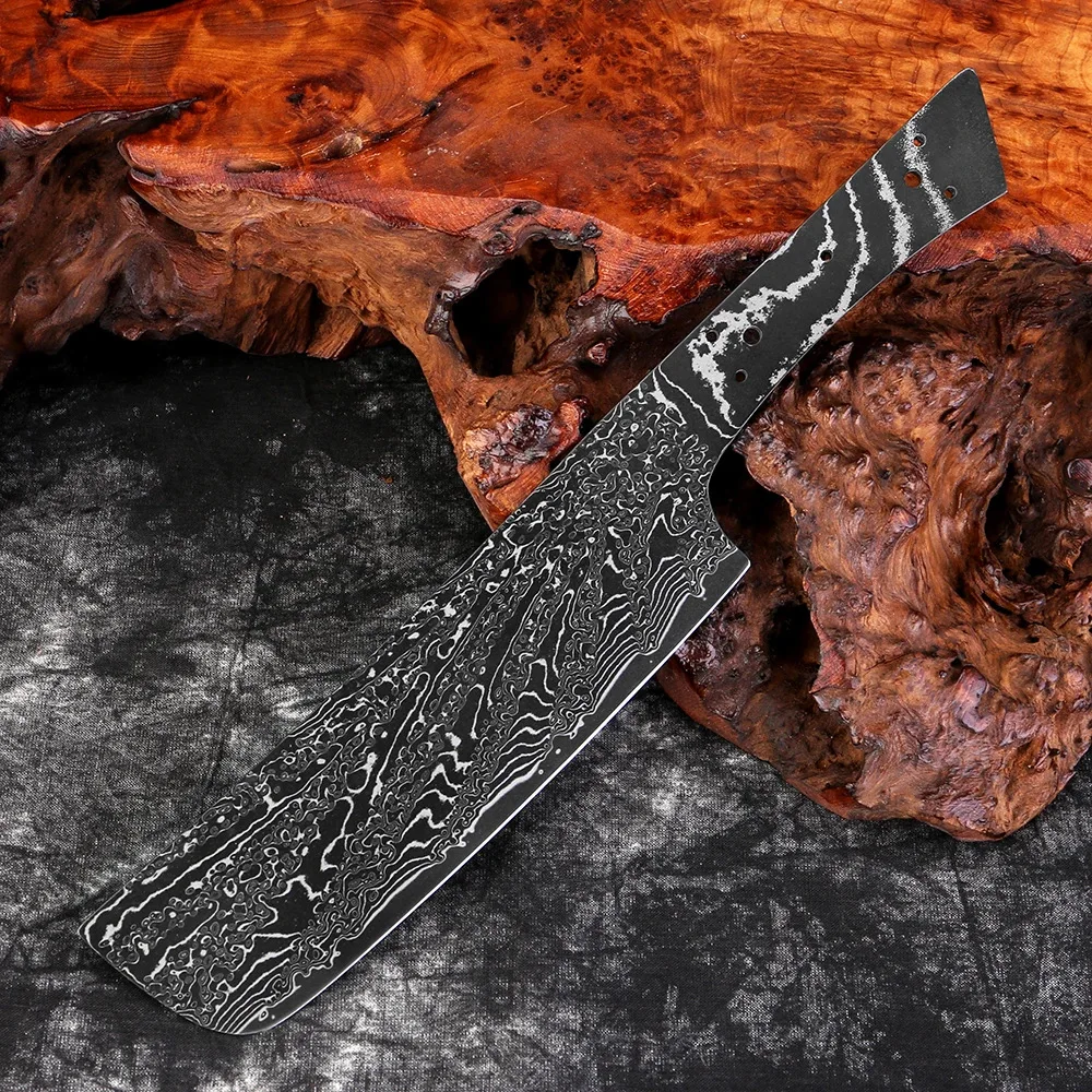 Full Tang Black Damascus Steel Nakiri Knife Net Blade DIY Japanese Chef's Kitchen Vegetable Cutting Blank Blade Without Handle