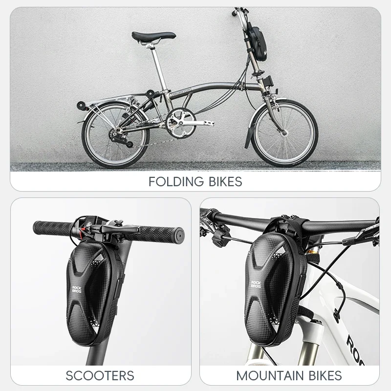 ROCKBROS Stylish Bike Handlebar Bag Hard Shell Waterproof Glue Zippers Bicycle Front Bag Mtb Fold Bike Bag With Charging Port