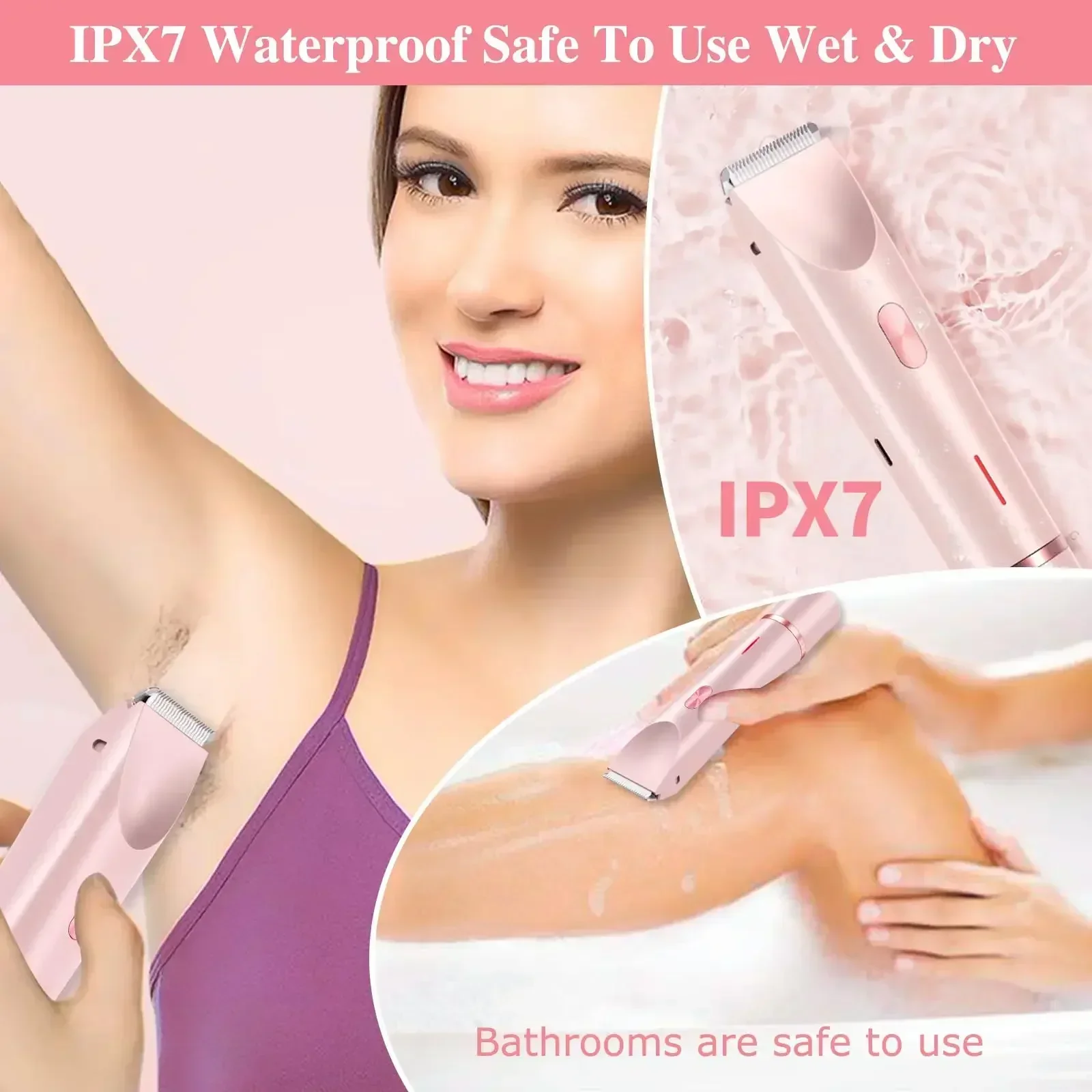 Rasoirs électriques pour femmes 2 en 1, tondeuse de bikini indolore à double tête, utilisation humide et sèche pour dames, poils pubiens, tête détachable