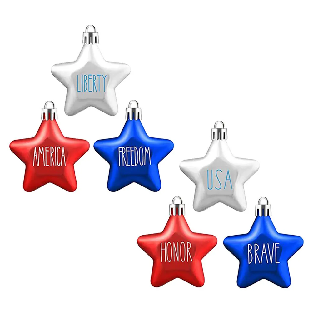 

6Pcs Patriotic Star Ornaments Five-Pointed Hanging Decoration Independence Day Memorial Day Tree Decor Small Ornaments