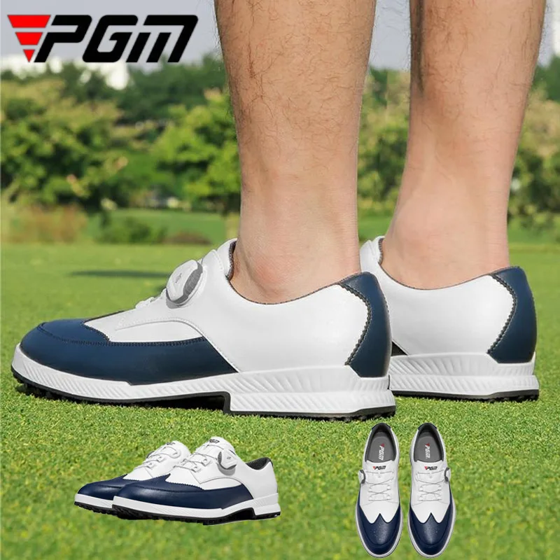 

PGM Men Knob Shoelace Waterproof Golf Shoes Male British Style Casual Golf Shoes Anti-Slip Spikes Business Sports Sneakers