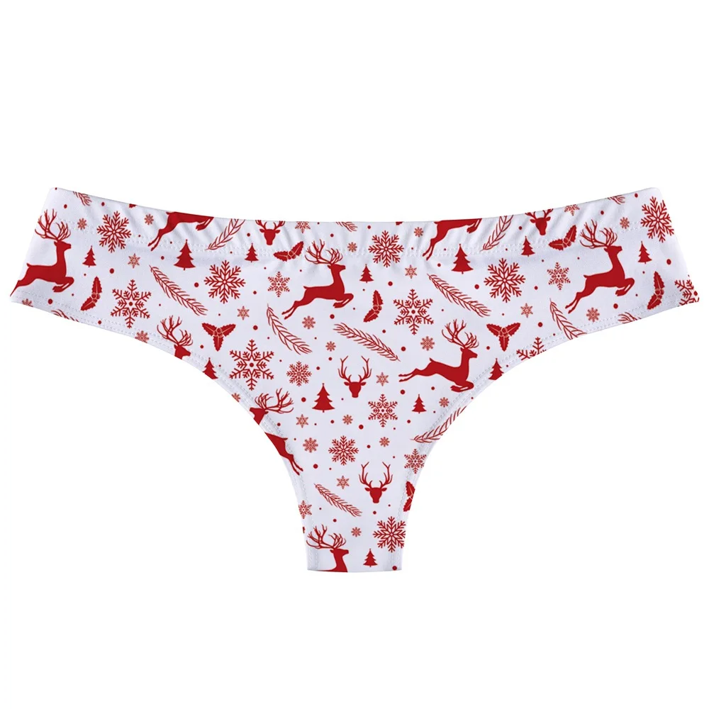 Christmas Elk deer Printed thong Seamless Women\'s Underwear Elastic Waistband G-string Breathable Female T-pants Tanga