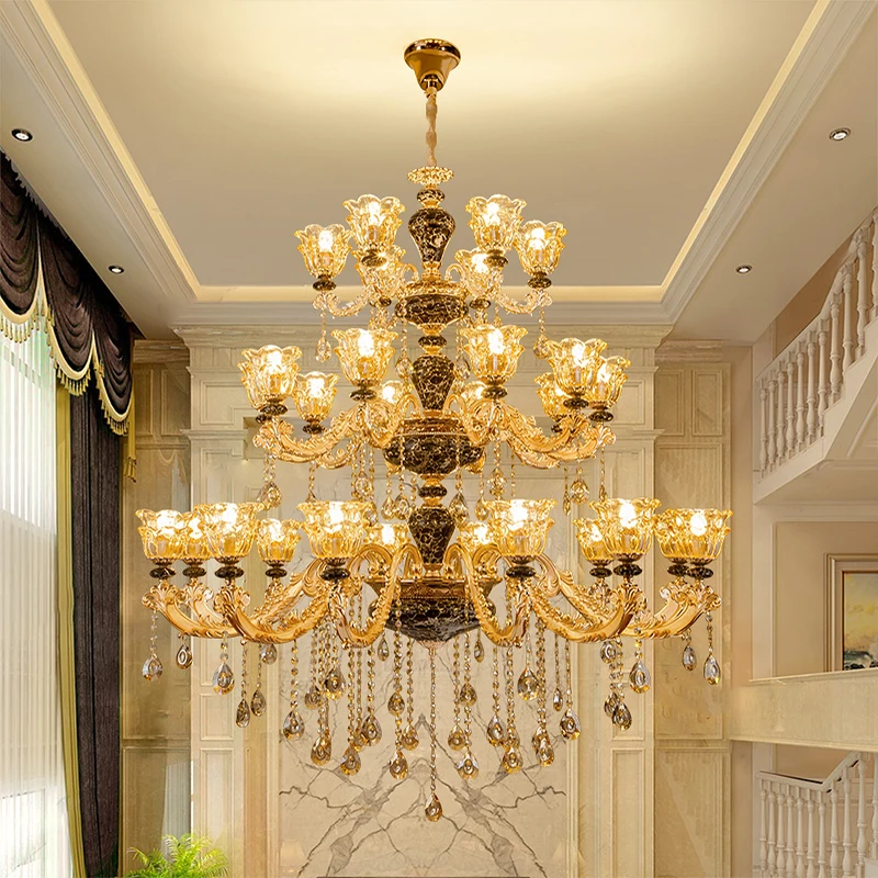 Duplex Building Big Chandeliers Villa Living Room Staircase Lamp Hotel Long Chandelier Luxury Church Crystal Lighting Fixture