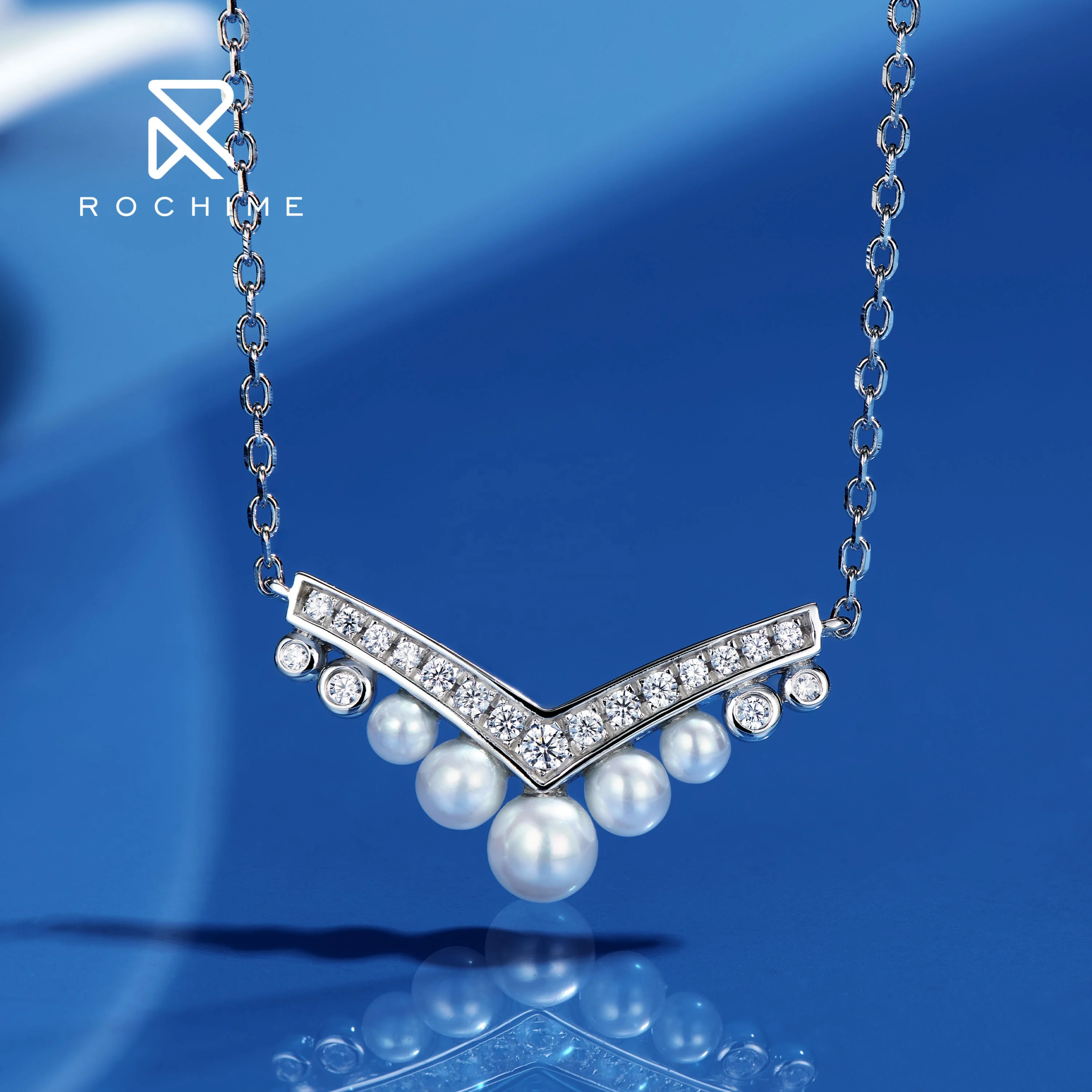 Rochime Elegant Fresh Water Pearl Necklace S925 Silver Gold Plated Cubic Zirconia Jewelry For Women