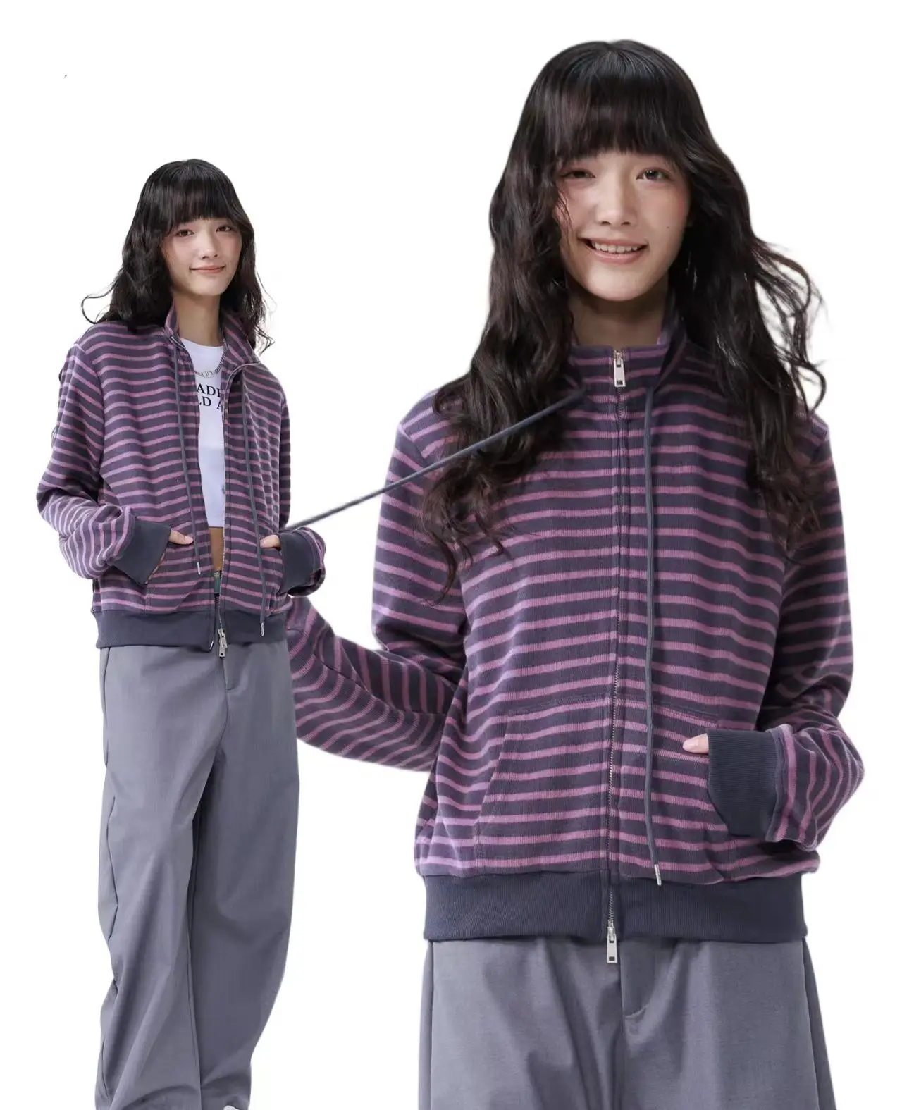 Vintage 90s Grunge Striped Plaid Cardigan Korean Fashion Open Front Knit Jacket Y2K Harajuku Casual Knitwear