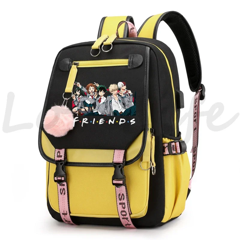 My Hero Academia Friends พิมพ์กระเป๋าเป้สะพายหลัง Usb กระเป๋านักเรียนกระเป๋าเดินทางหญิง Back Pack อะนิเมะ Boku No Hero Academia กระเป๋านักเรียนสําหรับวัยรุ่น