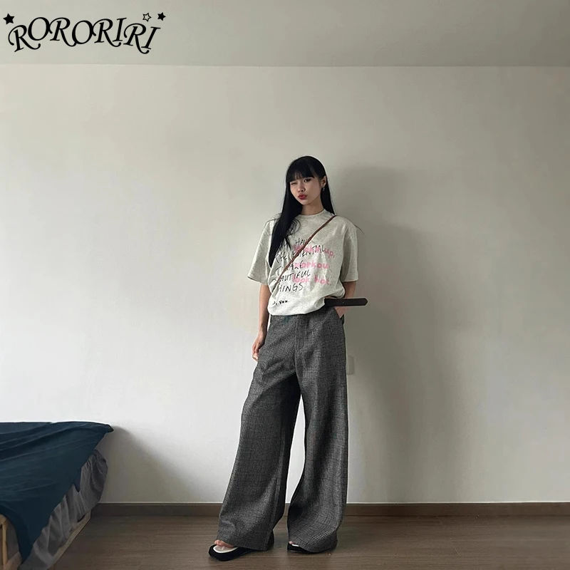 

RORORIRI Plaid Pants for Women Faux Woolen Winter Suit Trousers High Waist Wide Leg Thick Slacks Office Clothing Retro Soft
