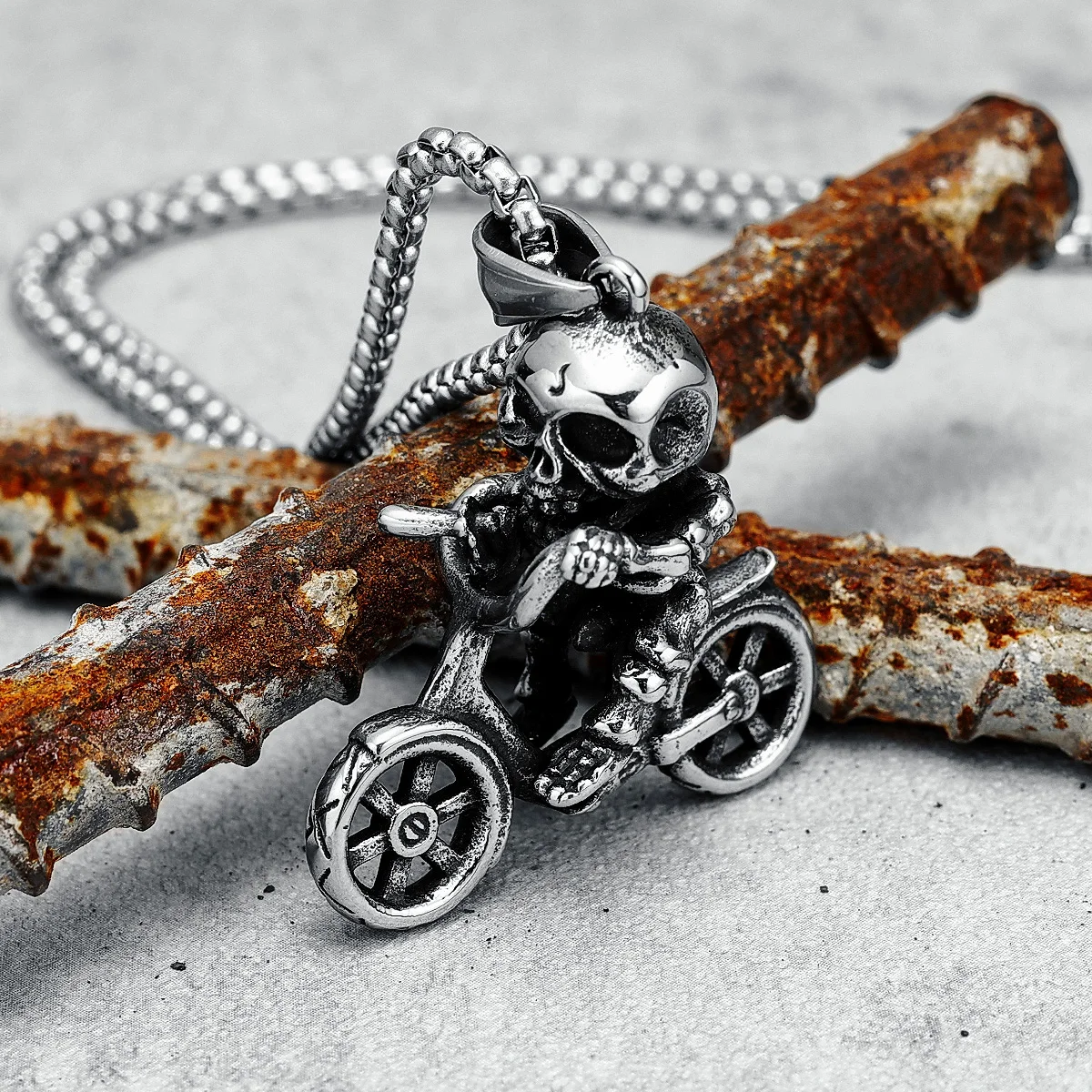 316L Stainless Steel Necklace Skeleton Biker Men Pendant Chain Rock Punk for Boyfriend Rider Jewelry Creative Gift Dropshipping