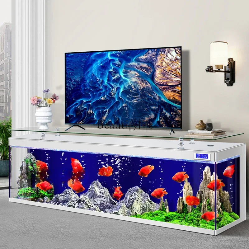 

yj9 Super White Glass TV Cabinet Rectangular Fish Globe Floor Living Room Home