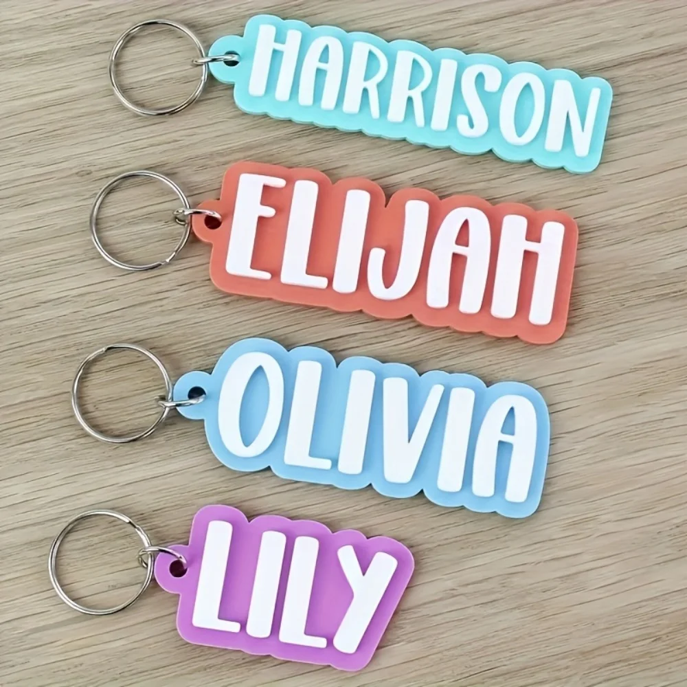 Custom Double Layer Name Keychain,Personalized 3D Rounded Bold Letter Key Fob,Custom Backpack Bag Charm,Custom Name Gift