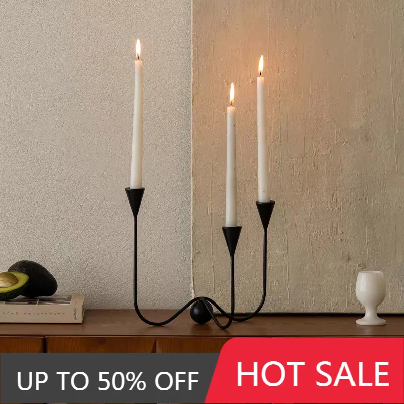 Metal Candle Stick Holder Nordic Luxury Candlesticks Black Casual Three-Head Candlestick Living Room Decoration Accessories