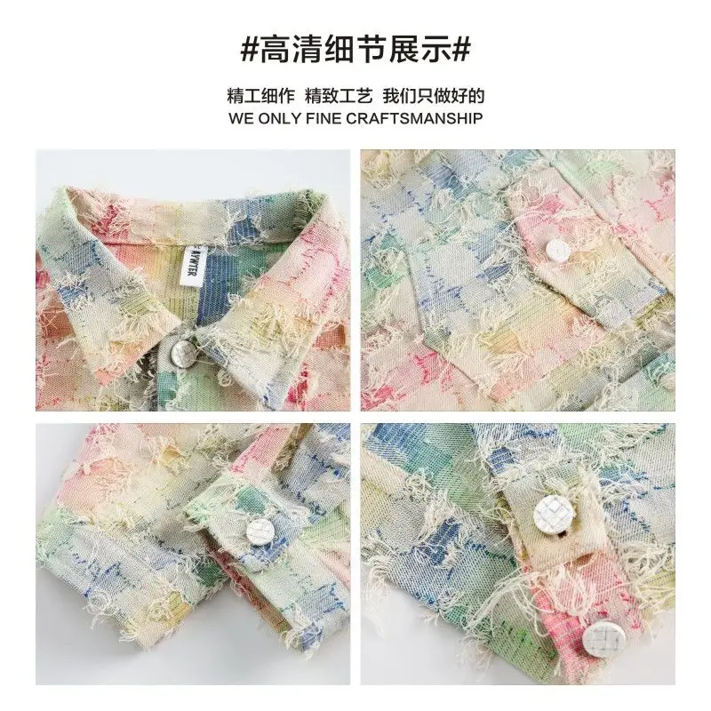 BEIANJI men clothing 2025 American street tassel color checkerboard denim jacket men's autumn niche versatile jacket street wear