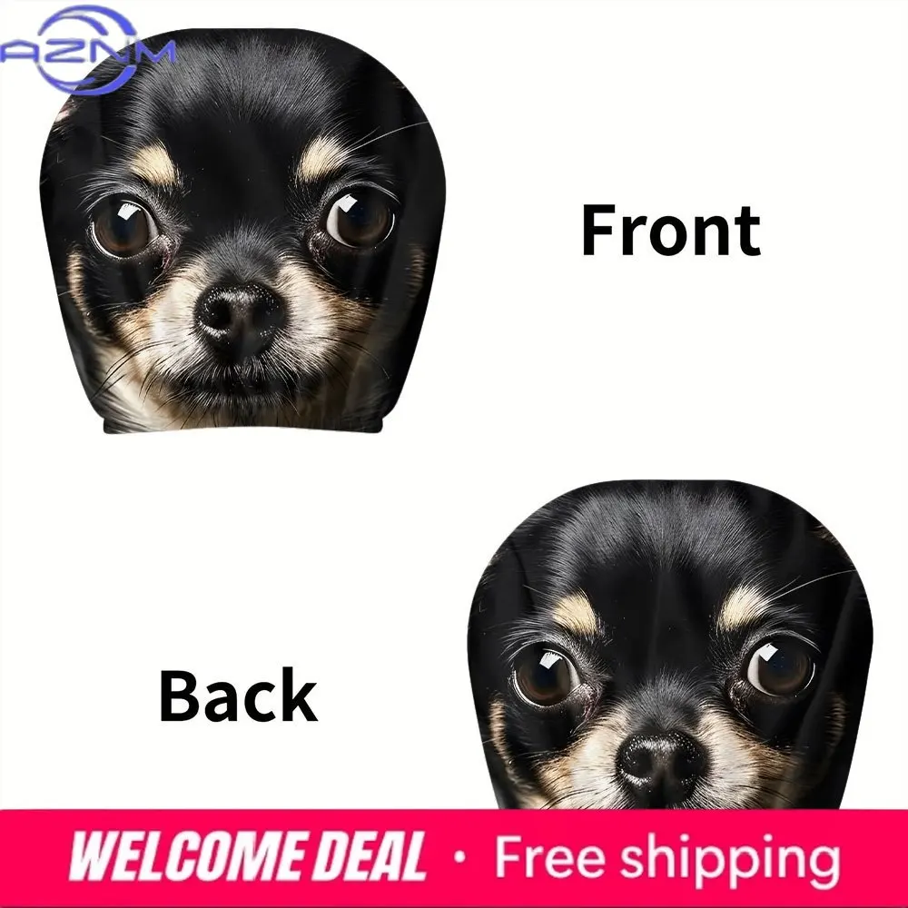 Cute Chihuahua Dog Breathable universal Car Headrest Cover Two-Piece Set, High-Quality Elastic Fabric Soft and Comfortable