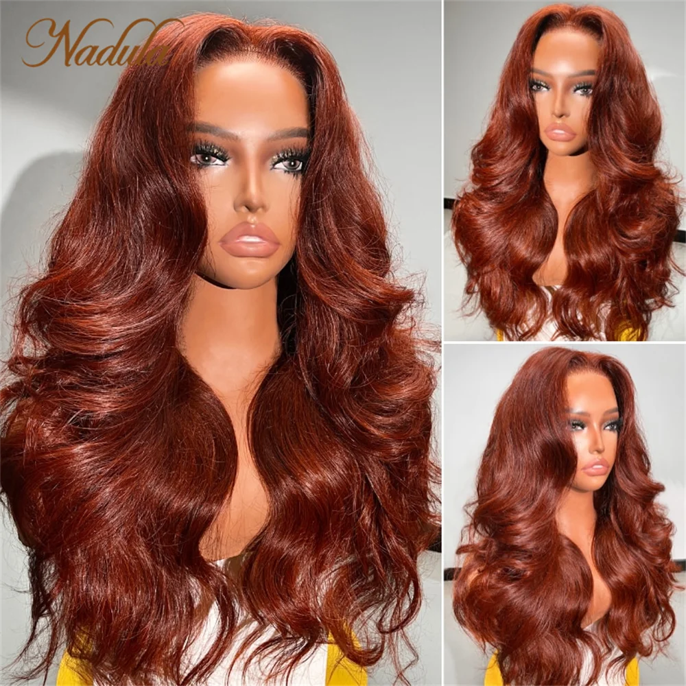 Nadula Hair 6X4.5 Pre Cut Lace Closure Wig Glueless Wig 150% Density Reddish Brown Body Wave Wig Human Hair Lace Wigs