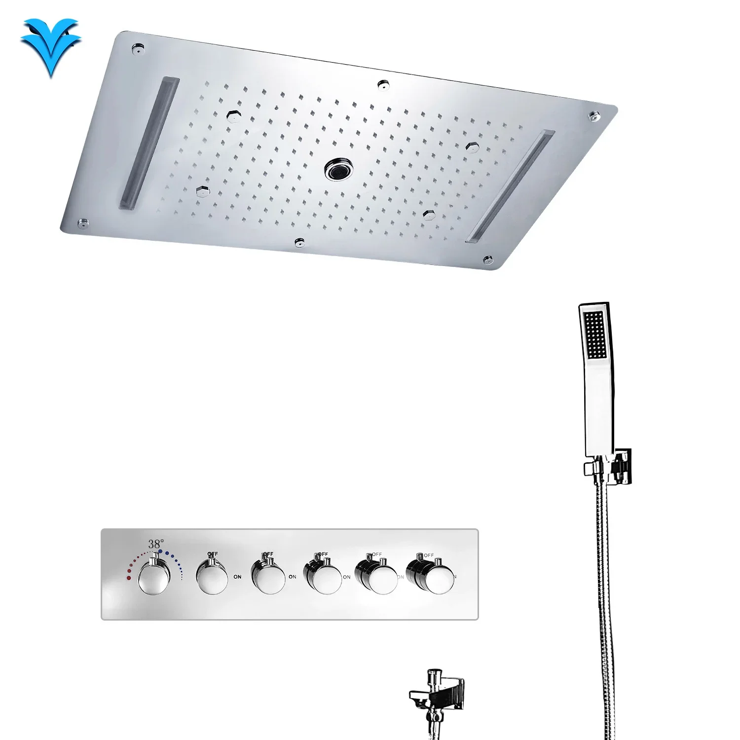 

500*500MM Thermostatic Luxury Rainfall SPA Misty Shower Heads System Faucet Combo Set with Body Spray