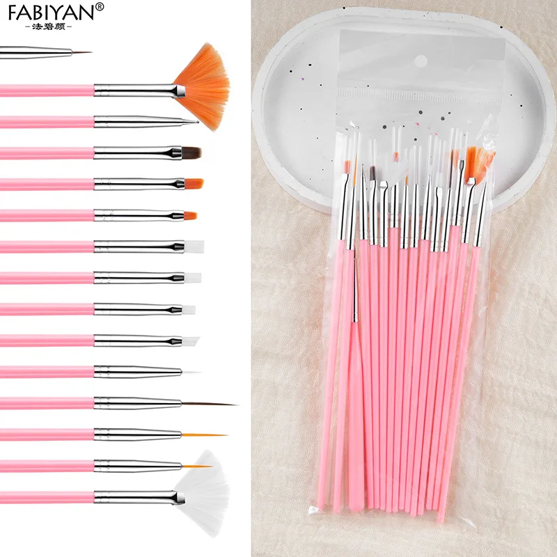 15Pcs Nail Art Brushes Design Tip Painting Drawing Dotting Pen Liner Brush Acrylic Gel UV Polish Manicure Tools