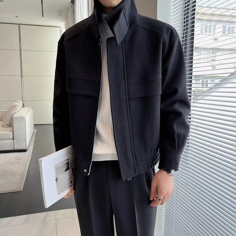 Men's Stylish Woolen Jacket Short Length Lapel Coat with Stand Up Collar High Quality Autumn Winter Trendy Outfit Non Infringing