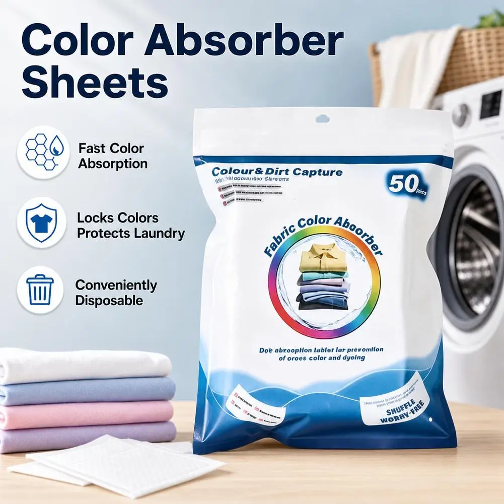 50PCS Color Absorbing Film Household Machine Wash nonwovens Anti Cross Dyeing Paper Clothes Mixed Washing No Cross Color Tools
