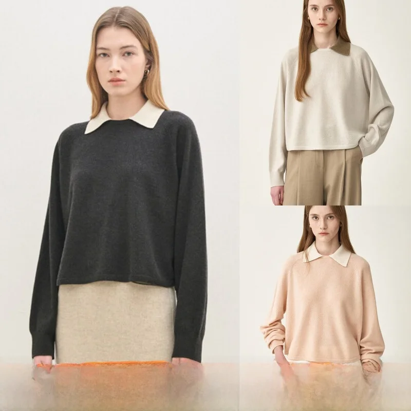 

Knitted Woolen Sweater Detachable Collar Commute Versatile Loose Fit Korean Sle Long Sve Ladies Warm Faux Two-Piece