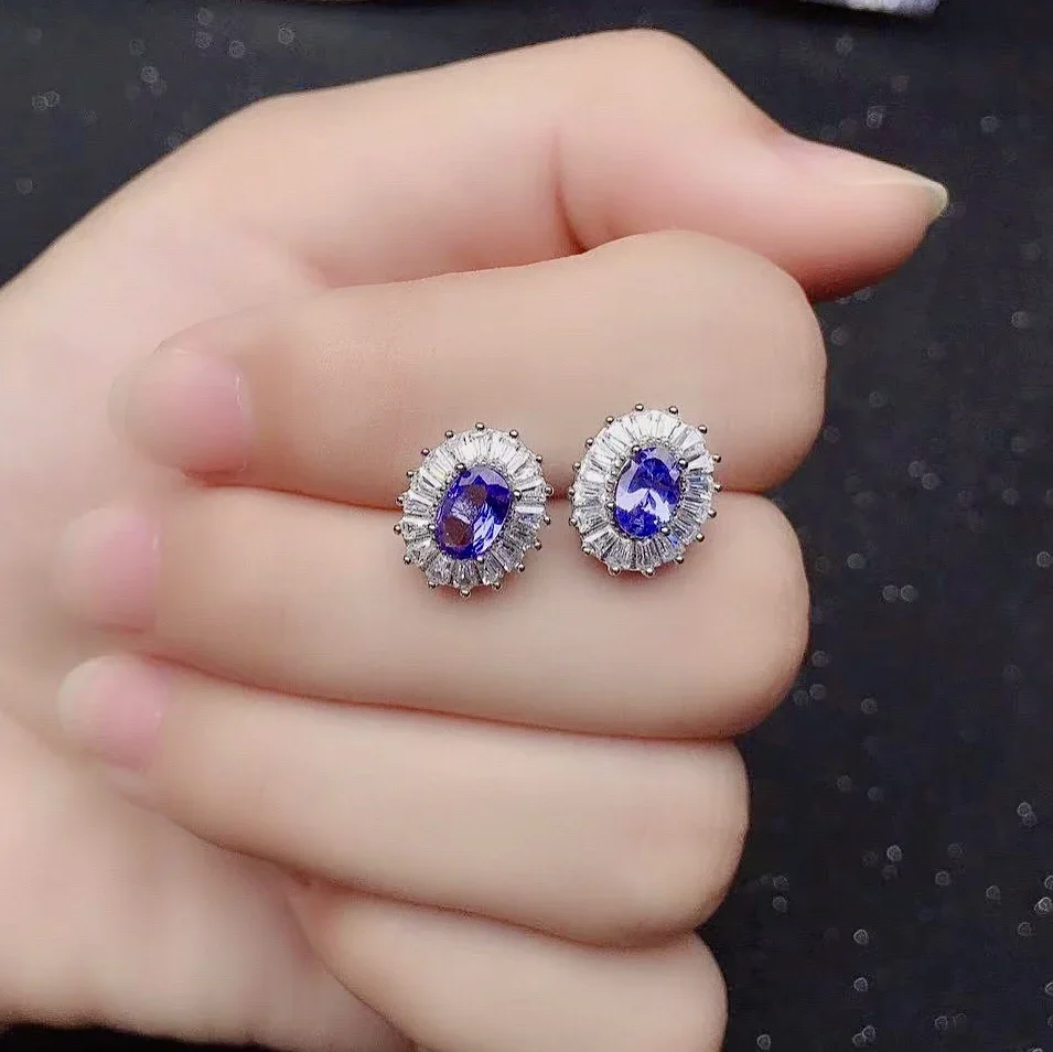 

Модные серебряные серьги-гвоздики с танзанитом для вечеринки, 4*6 мм, натуральные серьги с танзанитом класса VVS, серьги из стерлингового серебра 925 пробы, ювелирные изделия с танзанитом
