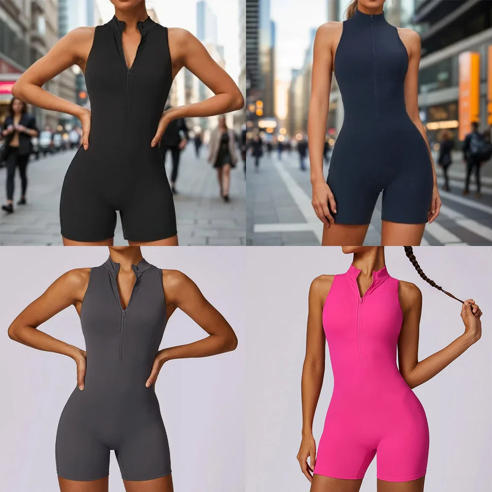

Slim-Fit Zipper Yoga Jumpsuit Quick-Dry Athletic Yoga Wear Women's Fitness Jumpsuit