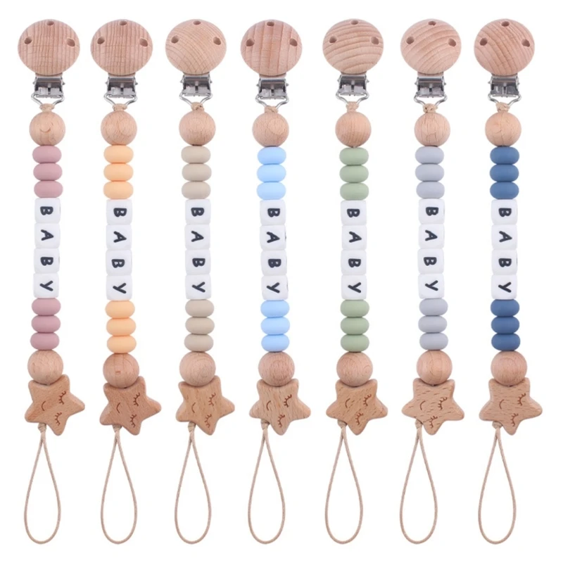 Silicone Clip with Star Smiling Face for Baby Boys & Girls Keeps Pacifier Clean Soft Flexible Soother Chains Clip