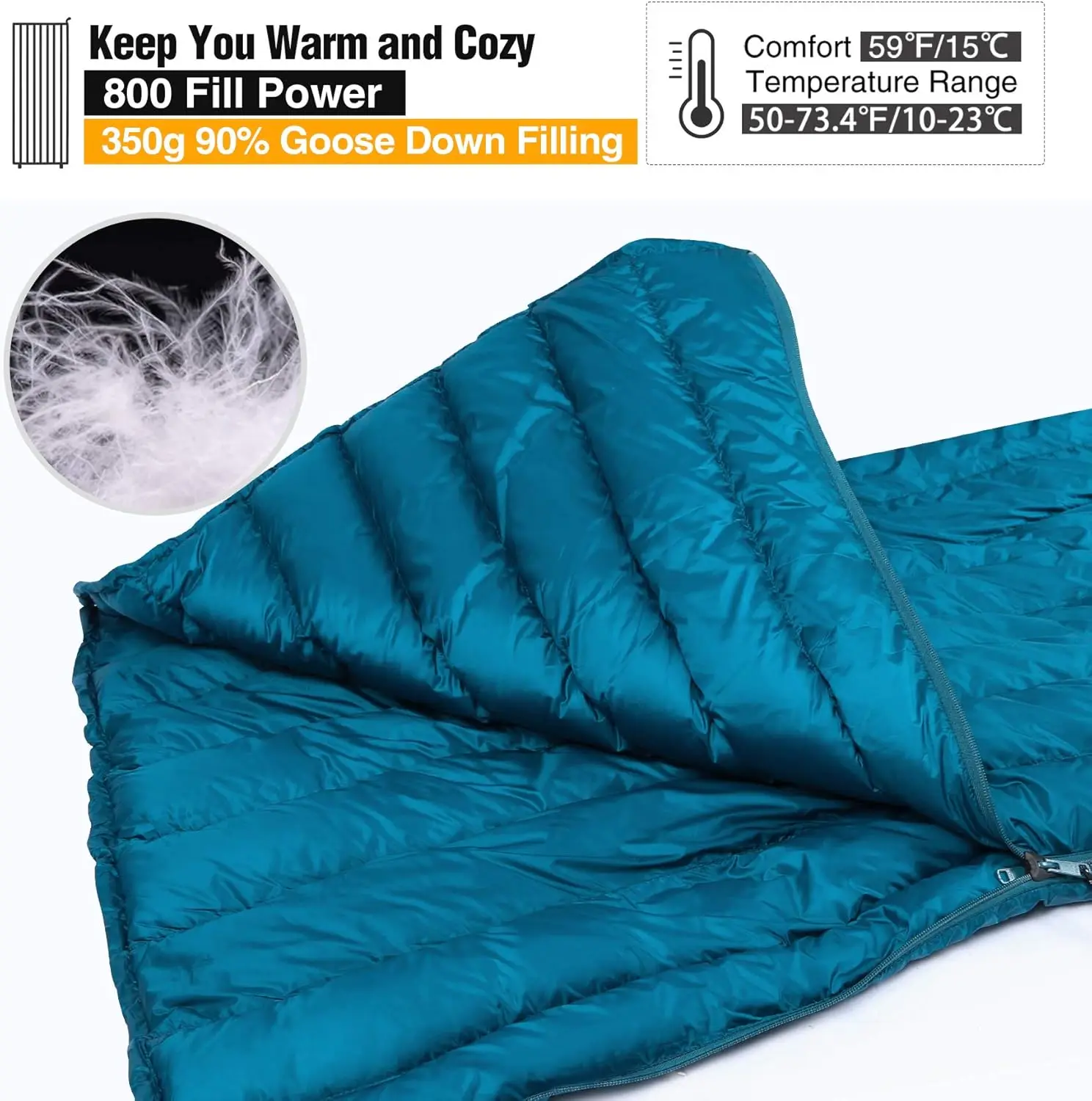 Ultralight Down Sleeping Bag for Backpacking, 78.7x31.5” Envelope 59 Degree F 800 Fill Goose Down Underquilt Great for Adults Ca