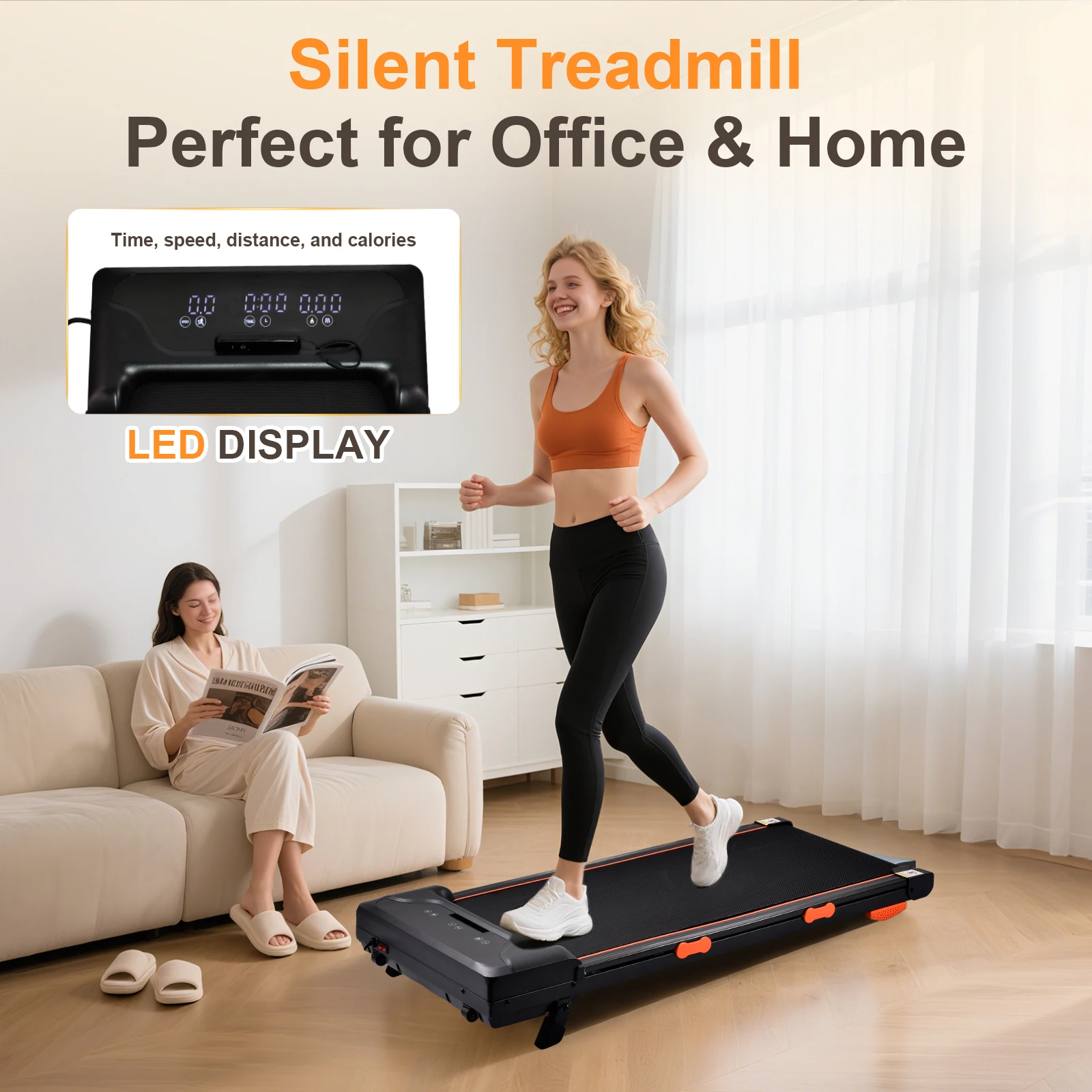 Laufband für unter dem Schreibtisch, LED-Anzeige, Tragfähigkeit 264,5 lbs, 1-8 km/h, leises Laufband mit Fernbedienung und App-Steuerung für Büro und Zuhause – Detail 3
