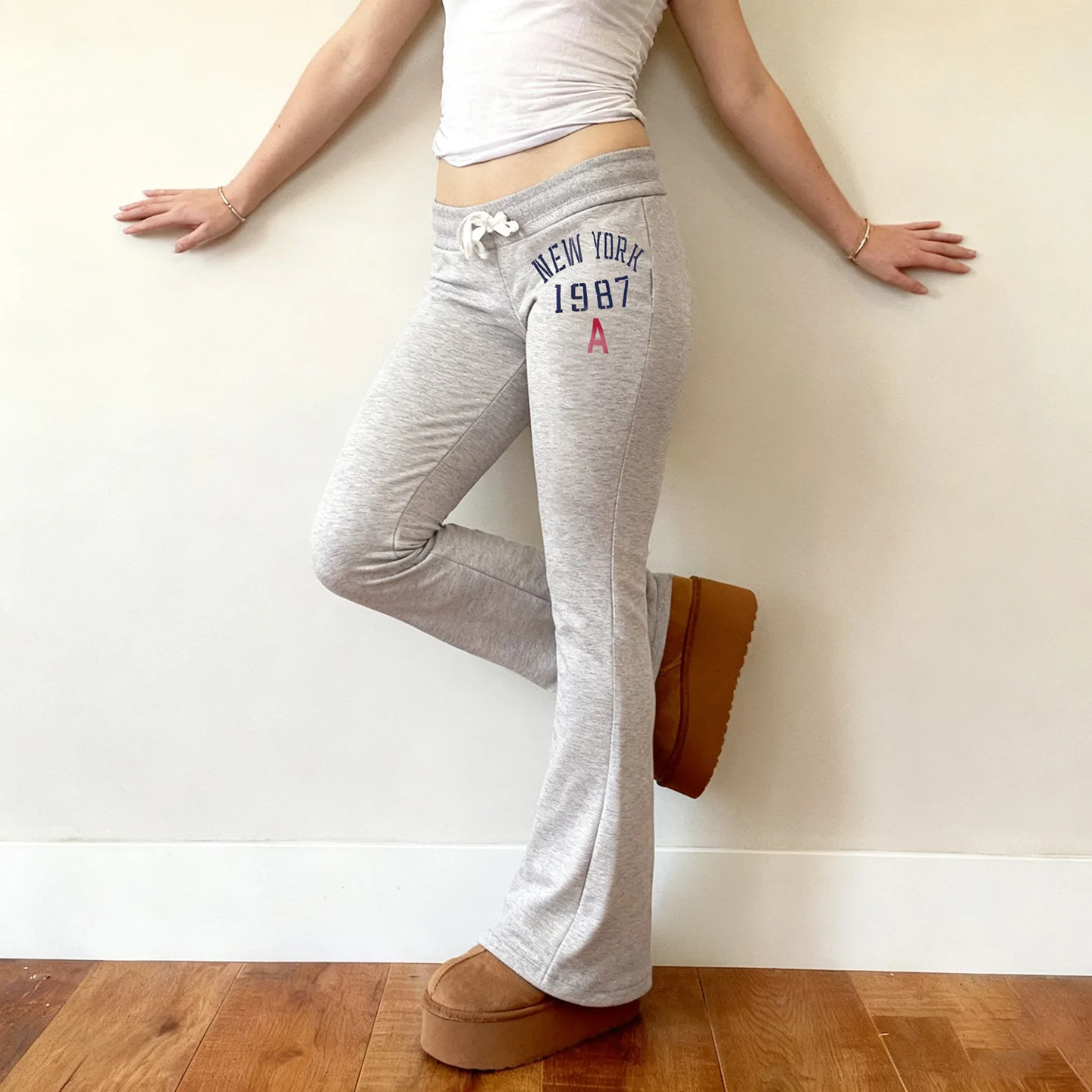 Europe and America early autumn lace-up letter printing bag hip hot girl fashion long slim sweatpants